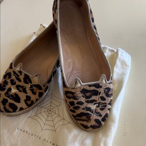 Charlotte Olympia Brown Leopard Flats cat shoes 36